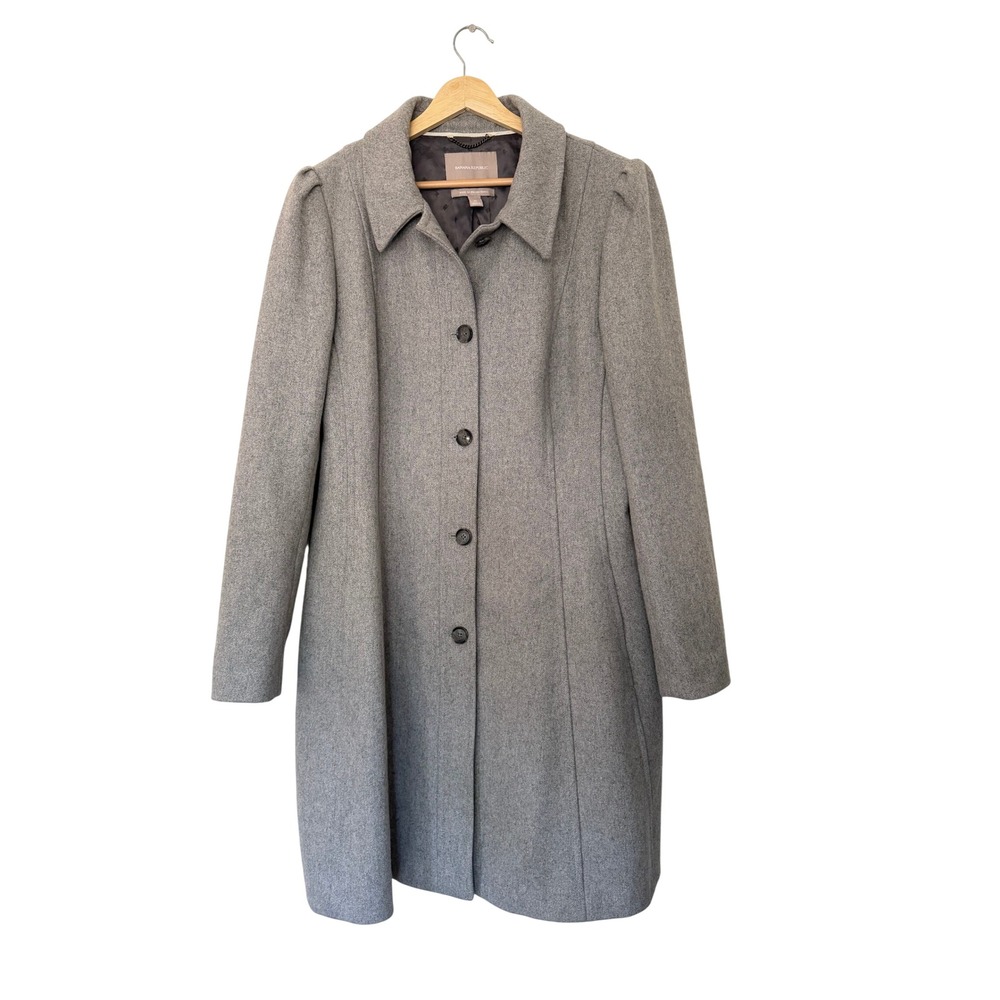 Banana Republic Wool Blend Coat Women XL Grey Excellent Puff Shoulder Tailored